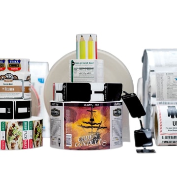 Food label, hazardous materials label, foil packaging, pouch, tag, bulletin board border, safe handling labelels